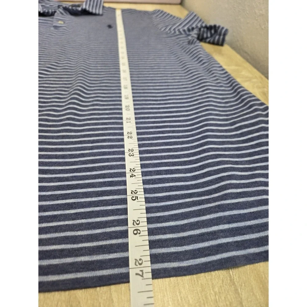 Polo Ralph Lauren Shirt Men Large Blue Striped Two Tone Classic Fit Short Sleeve